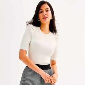 NWT Women's Nine West Sweater Rib Puff Sleeve Top - L